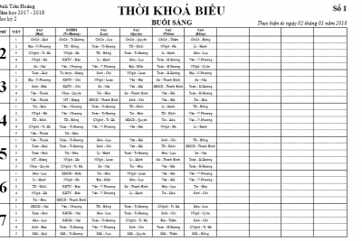 Thời khóa biểu kỳ 2 năm học 2017-2018
